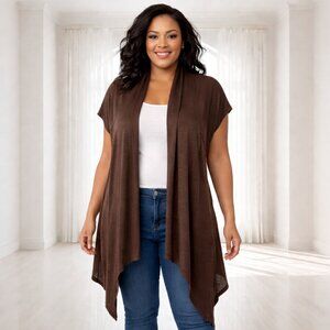 2/$15 NWT BCX Brown Rayon Lightweight Cardigan Large Dipped Hem Boho Minimalist